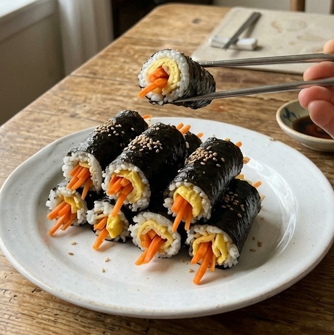 살 빼려고 만들었는데 이렇게 맛있을 줄 몰랐네 당근계란 꼬마김밥 만들기