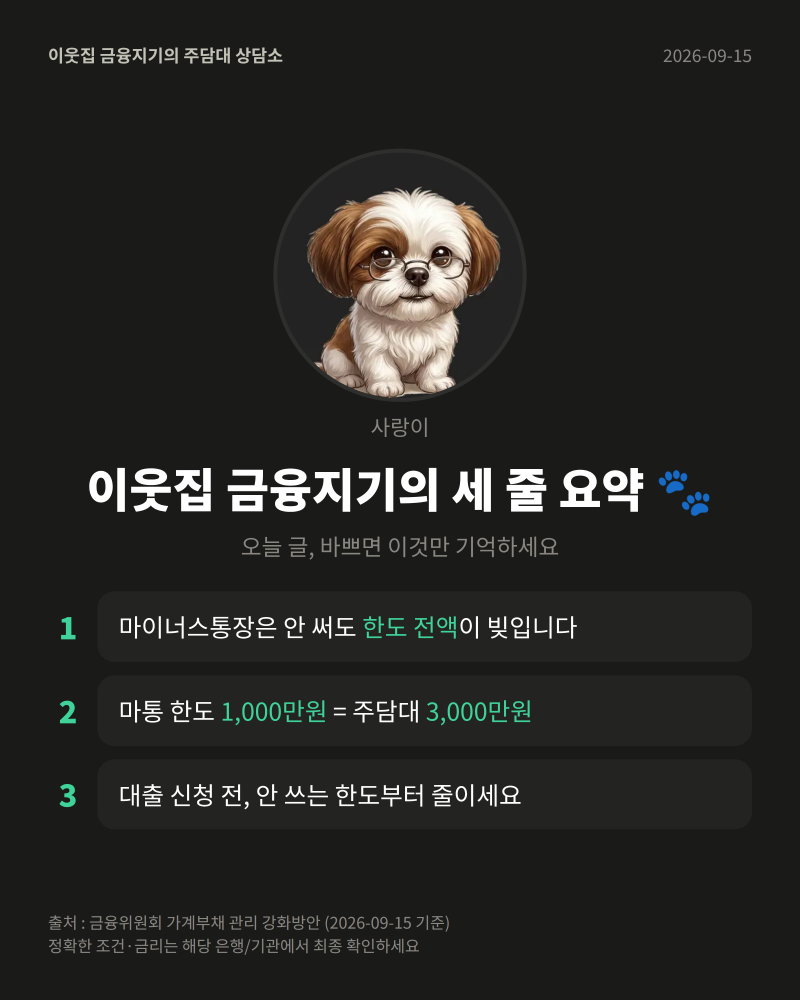 마이너스통장 DSR — 안 써도 주담대 한도 1억 5,000만원이 사라집니다