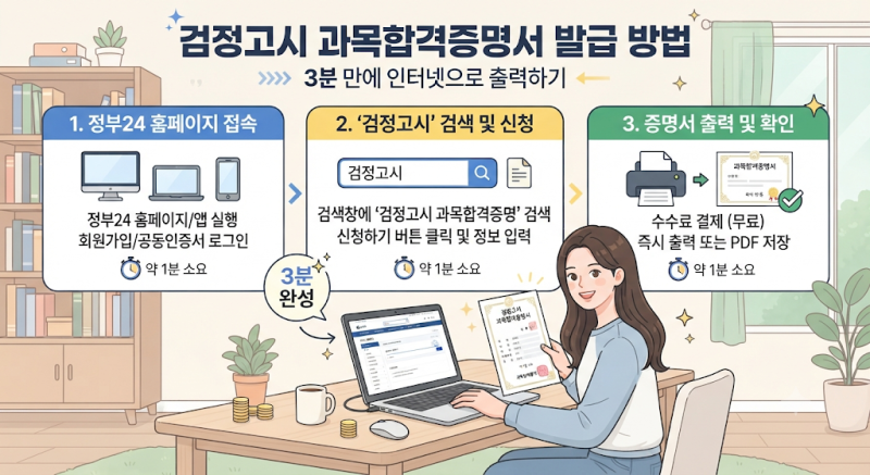 검정고시 과목합격증명서 발급 방법 3분 만에 인터넷으로 출력하기