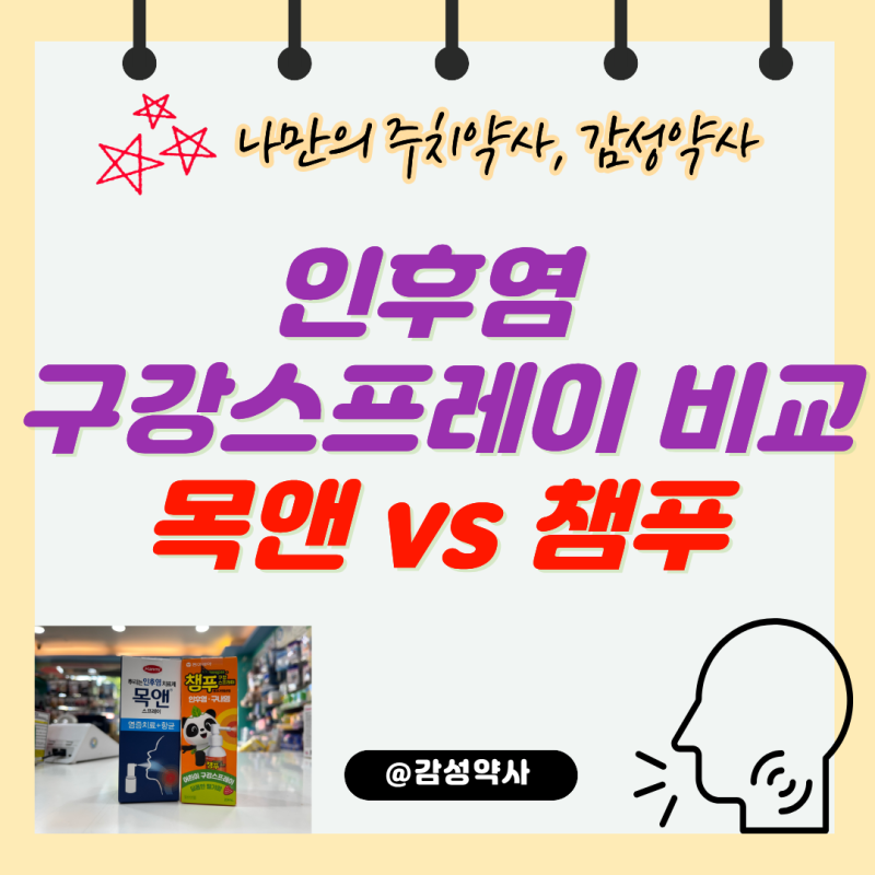 인후염 구강스프레이 비교 — 목앤 vs 챔푸 연령·용법 총정리 (감성약사)