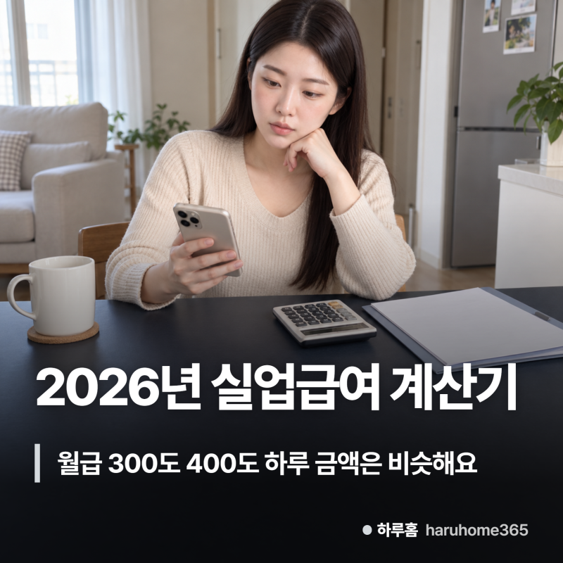 2026년 실업급여 계산기, 월급 300도 400도 하루 금액은 비슷해요