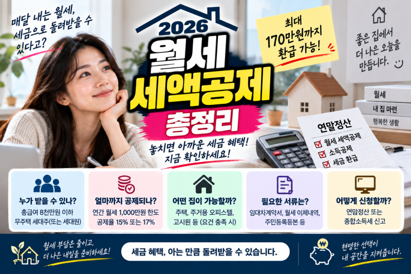 2026 월세 세액공제 조건 총정리｜연말정산 월세 환급·공제율·신청방법