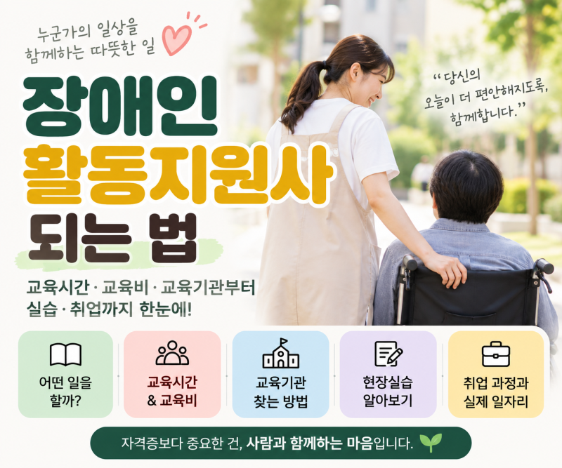 장애인활동지원사 되는 법｜교육시간·교육비·교육기관부터 실습·취업까지