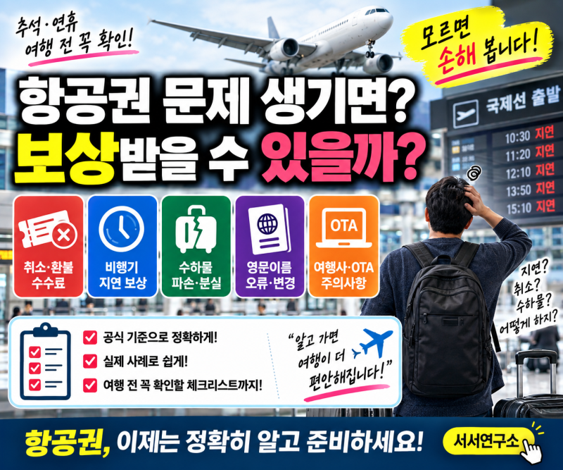 항공편 지연되면 보상받을 수 있을까?｜취소수수료·수하물 파손·영문이름까지 총정리