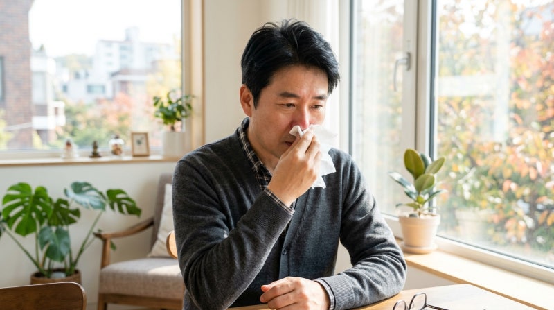 4050 가을 환절기 맑은 콧물과 재채기 원인 알레르기 비염 감별법: 감기와 차이점 & 생리식염....