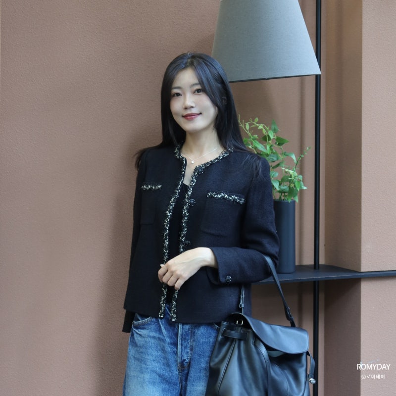 가을 데일리룩 지센 여성 트위드 자켓 포멀한 오피스룩 추천