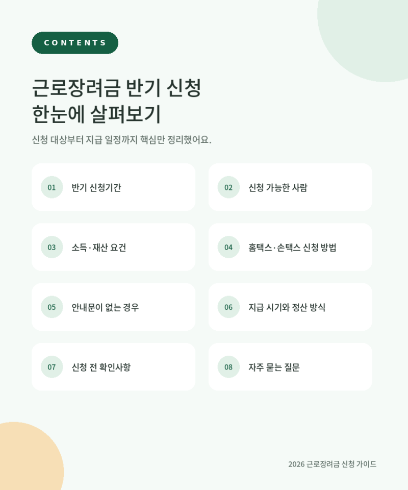 2026년 근로장려금 반기 신청 기한 오늘까지, 대상자도 놓치는 마지막 확인사항