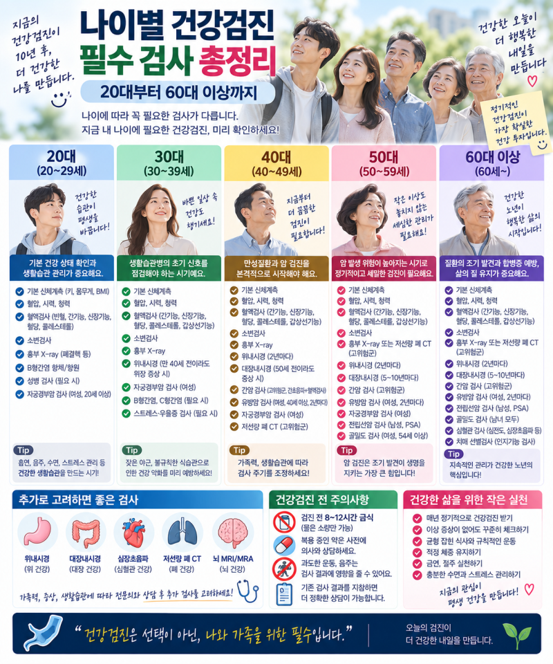 나이별 건강검진 필수 검사 총정리: 20대부터 60대 이상까지
