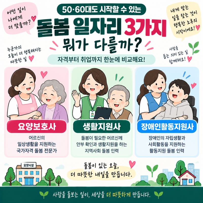 요양보호사·생활지원사·장애인활동지원사 차이 - 자격증, 하는 일, 월급·취업 비교