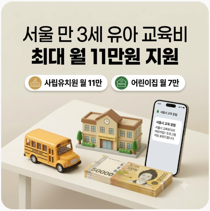 서울 만 3세 유아 교육비 지원 사립유치원 월 11만원 혜택 정리