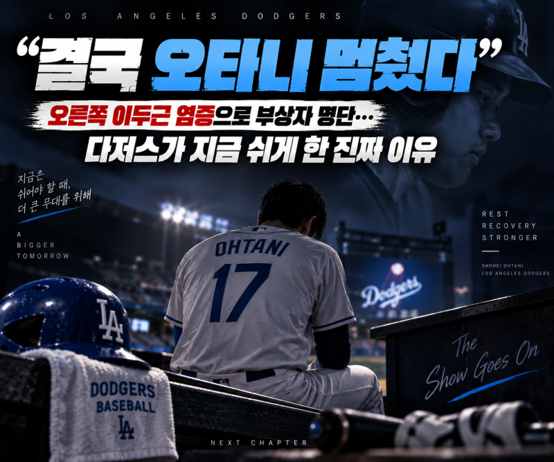 “결국 오타니 멈췄다” 오른쪽 이두근 염증으로 부상자 명단…다저스가 지금 쉬게 한 진짜 ....