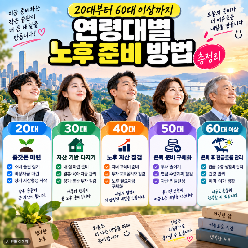 연령대별 노후 준비 가이드｜20대·30대부터 40대, 50대, 60대 이후 자산·연금 관리 체크리스트