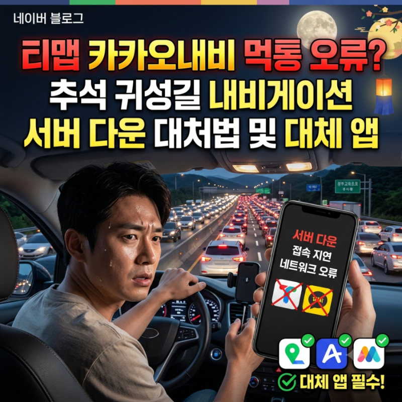 티맵 카카오내비 먹통 오류? 추석 귀성길 내비게이션 서버 다운 대처법 및 대체 앱