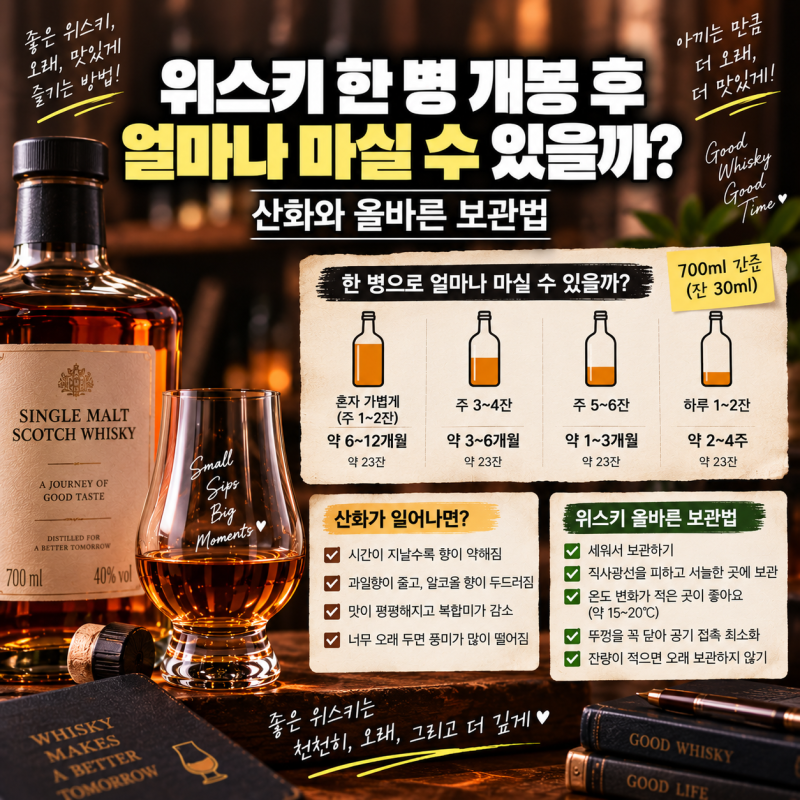 위스키 한 병 개봉 후 얼마나 마실 수 있을까? 산화와 올바른 보관법