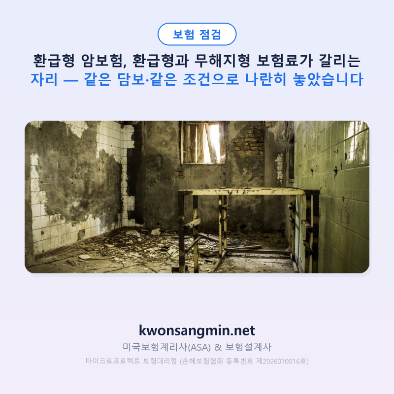 환급형 암보험, 환급형과 무해지형 보험료가 갈리는 자리 — 같은 담보·같은 조건으로 나란....