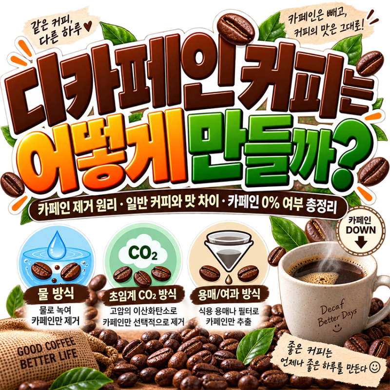 디카페인 커피는 어떻게 만들까? 카페인 제거 원리·일반 커피와 맛 차이·카페인 0% 여부 총....