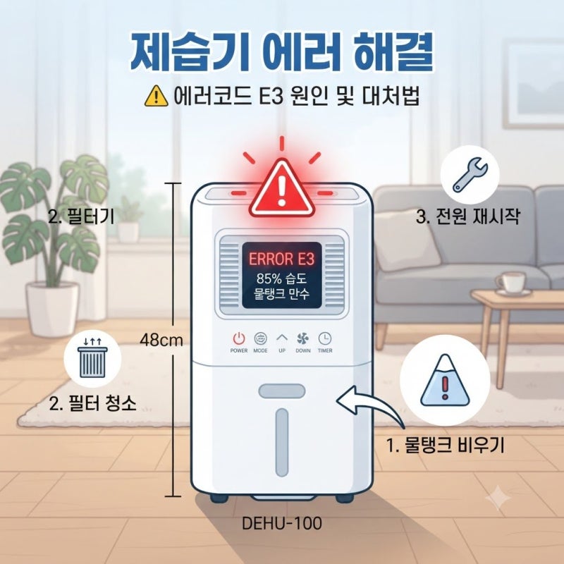 장마철 멈춘 제습기 에러 표시 오류, 코드별 원인과 자가 점검법