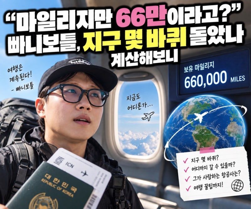 “마일리지만 66만이라고?”… 빠니보틀, 지구 몇 바퀴 돌았나 계산해보니