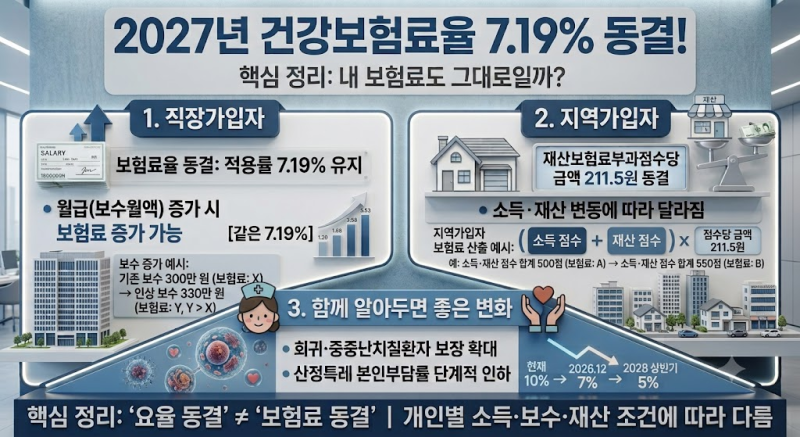2027년 건강보험료율 7.19% 동결, 내 건강보험료도 그대로일까? 직장가입자·지역가입자 확인