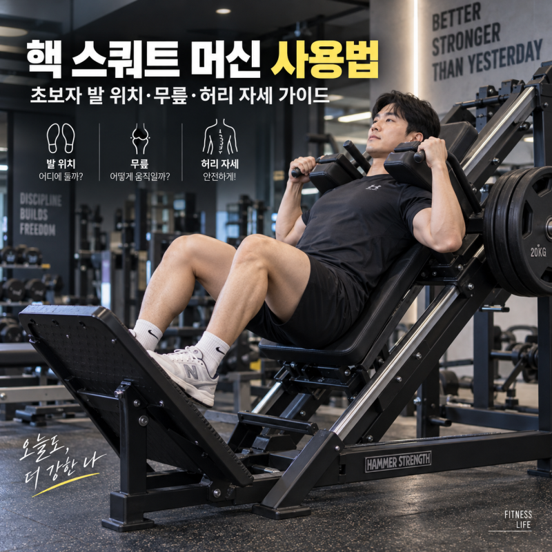 핵 스쿼트 머신 사용법｜초보자 발 위치와 무릎·허리 자세 제대로 잡는 방법