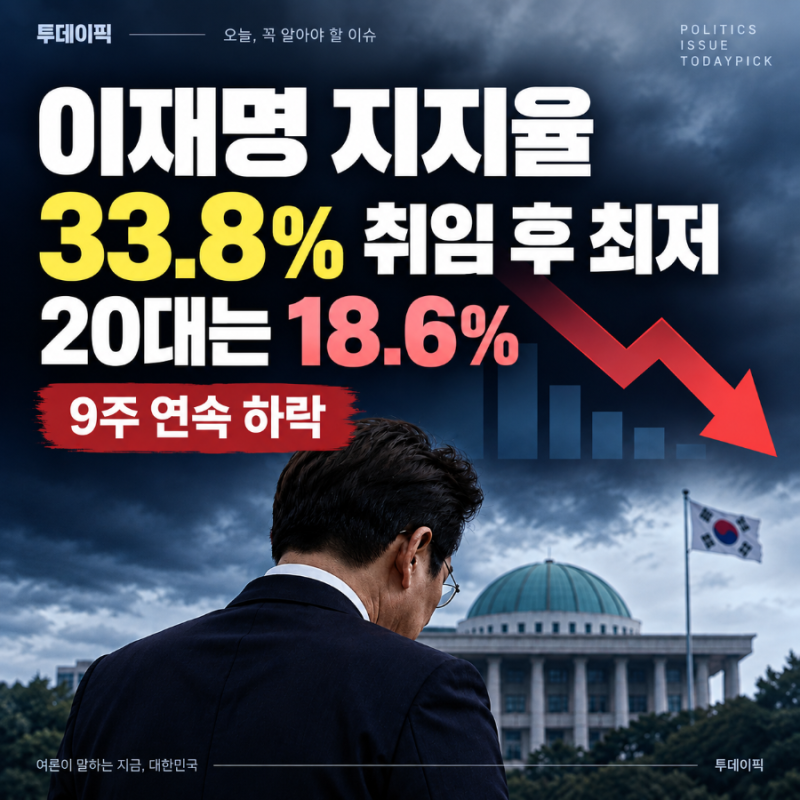 이재명 지지율 9주 연속 하락. 33.8%까지 떨어진 이유는?