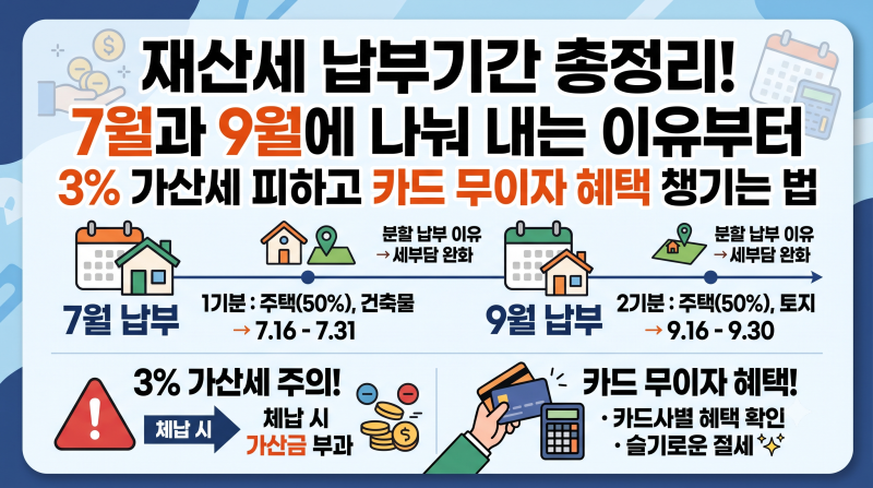 재산세 납부기간 총정리! 7월과 9월에 나눠 내는 이유부터 3% 가산세 피하고 카드 무이자 혜택....