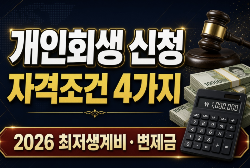 개인회생 신청 자격조건 4가지, 2026 최저생계비와 변제금 계산법