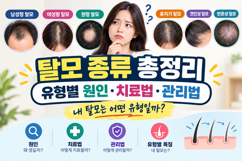 탈모 종류 총정리｜남성형·여성형·원형·휴지기 탈모 치료법과 관리법 비교