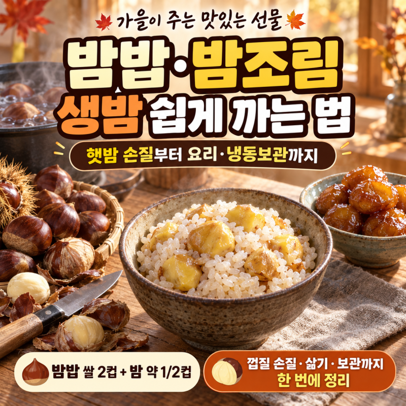밤밥·밤조림 만드는법｜생밤 쉽게 까는 법·삶는 시간·냉동보관