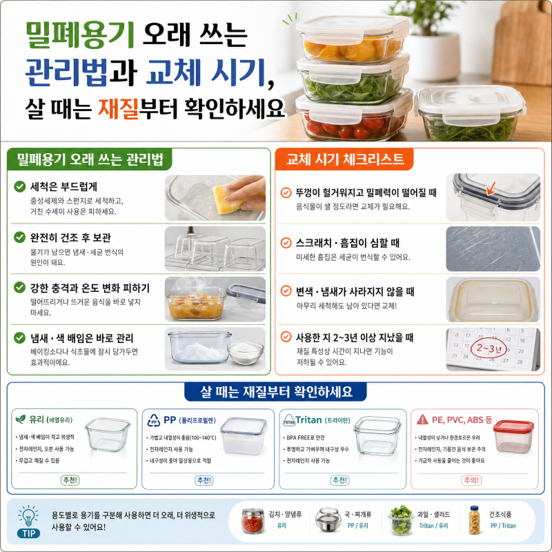 밀폐용기 오래 쓰는 관리법과 교체 시기, 살 때는 재질부터 확인하세요