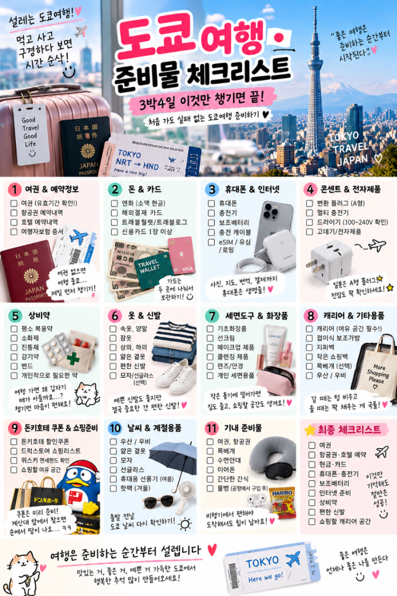 도쿄 여행 준비물 체크리스트