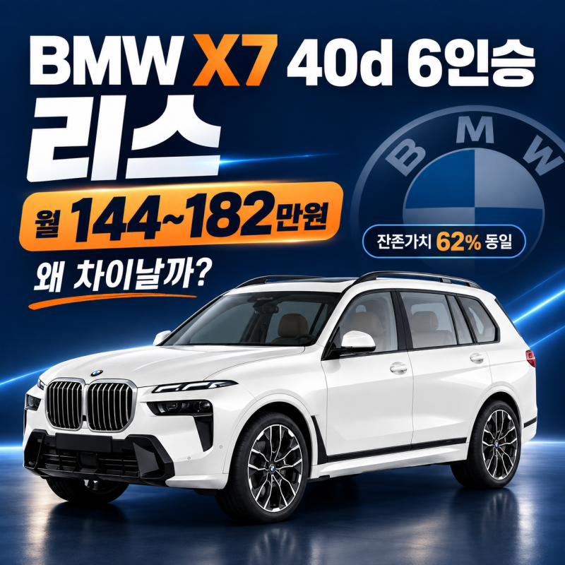 BMW X7 40d 6인승 리스｜잔존가치 62% 같은데 월 144~182만원 차이 나는 이유