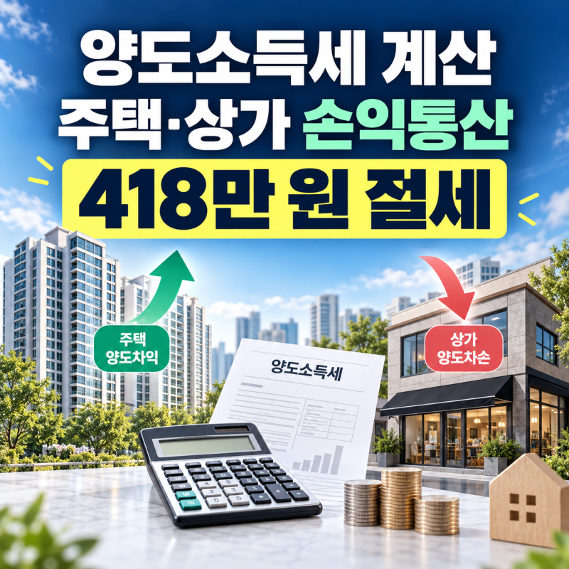 부동산 양도세 절세 방법, 주택 이익·상가 손실 손익통산 계산