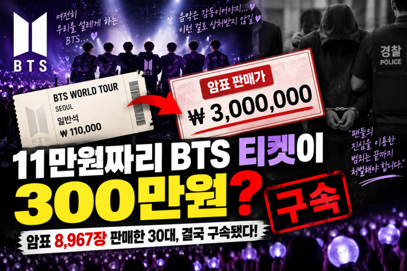 11만원 BTS 티켓이 300만원? 암표 8,967장 판매한 30대 결국 구속