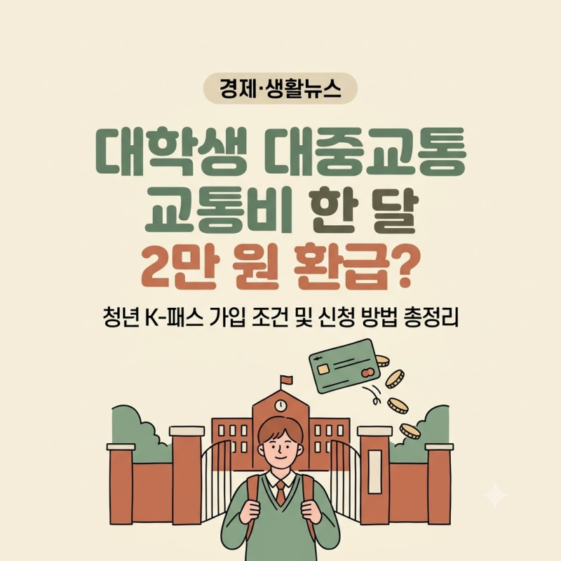 대학생 교통비 한 달 2만 원 환급? 청년 K-패스 가입 조건 및 신청 방법 총정리