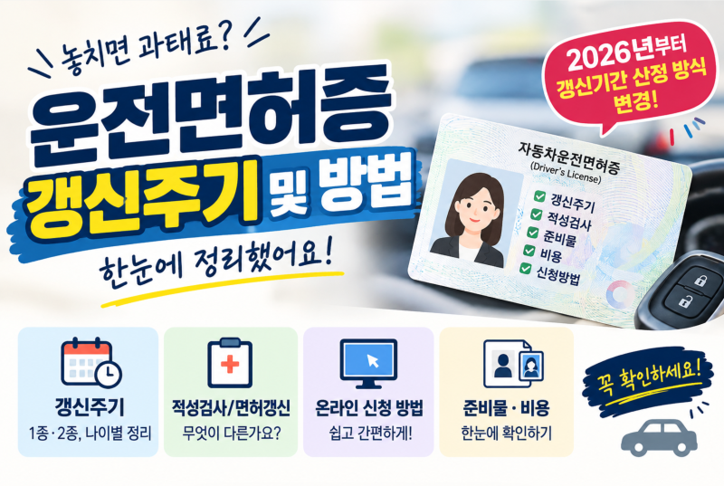 운전면허증 갱신주기 총정리｜1종·2종 갱신기간 및 방법 2026년 기준