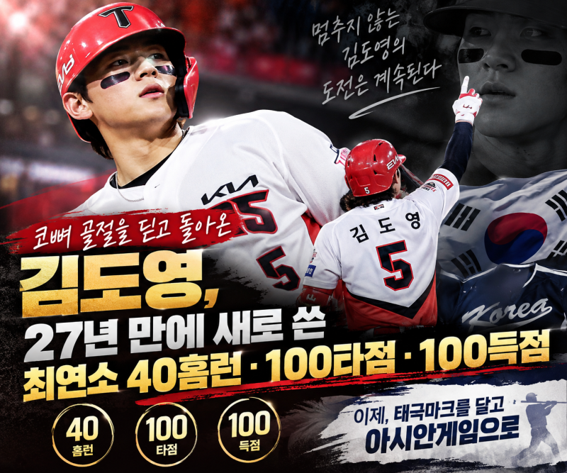 「수술 나흘 만에 돌아온 김도영, 27년 만에 깨진 ‘최연소 40-100-100’ 기록, 이제 아시안게임....