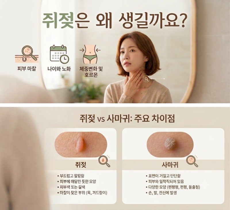 [피부 건강] 목이나 겨드랑이에 생긴 작은 살툭튀, '쥐젖'은 왜 생길까요?