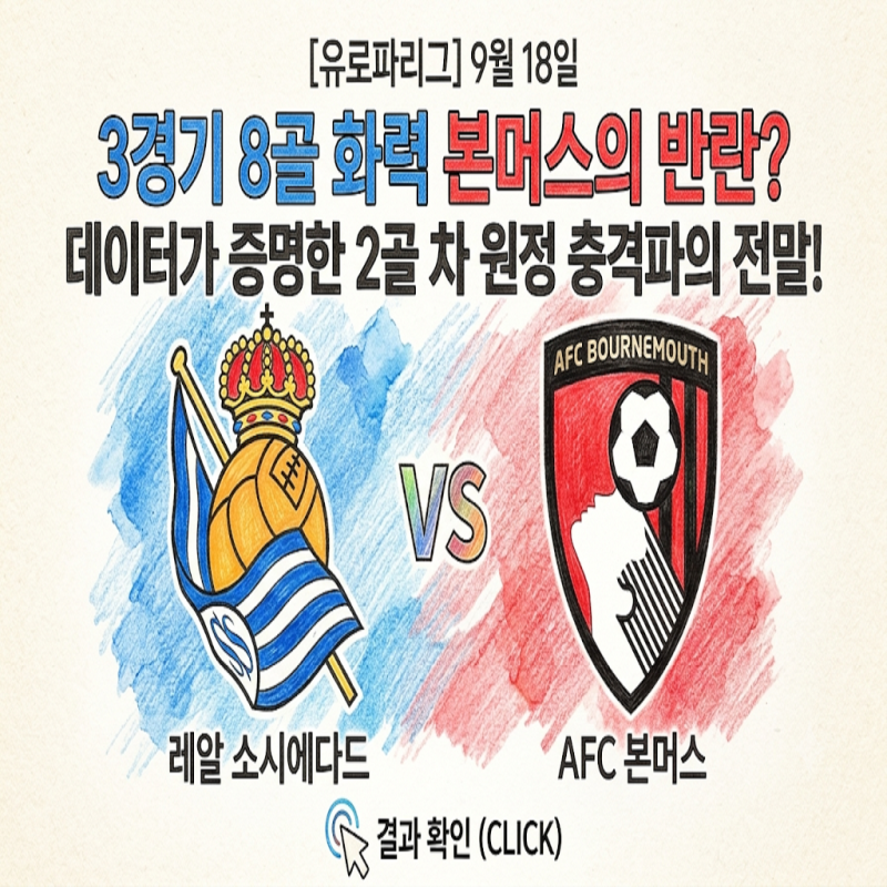 [유로파리그] 9월 18일 소시에다드 vs 본머스, 3경기 8골 화력 본머스의 반란? 데이터가 증명한 ....