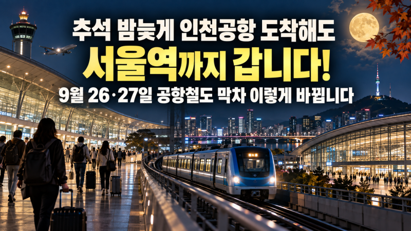 추석 밤늦게 인천공항 도착해도 서울역까지 갑니다…9월 26·27일 공항철도 막차 이렇게 바뀝....