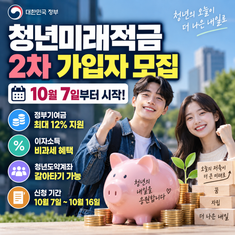 청년미래적금 2차 가입 10월 7일 시작｜가입 대상·정부기여금·신청 일정·청년도약계좌 갈아....