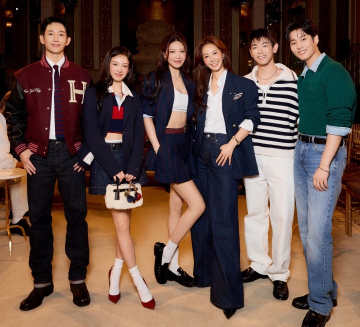 타미 힐피거(Tommy Hilfiger) 뉴욕 패션쇼에서 정해인·효리수·영케이가 입은 가을 바시티 자켓·....