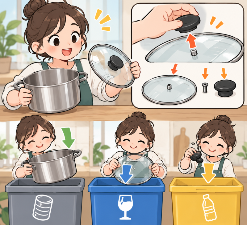 냄비 버리는 방법 스테인리스 유리뚜껑 손잡이 분리배출