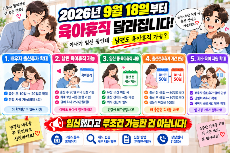 2026년 9월18일부터 육아휴직 달라진다｜임신 중 남편도 사용할 수 있을까?