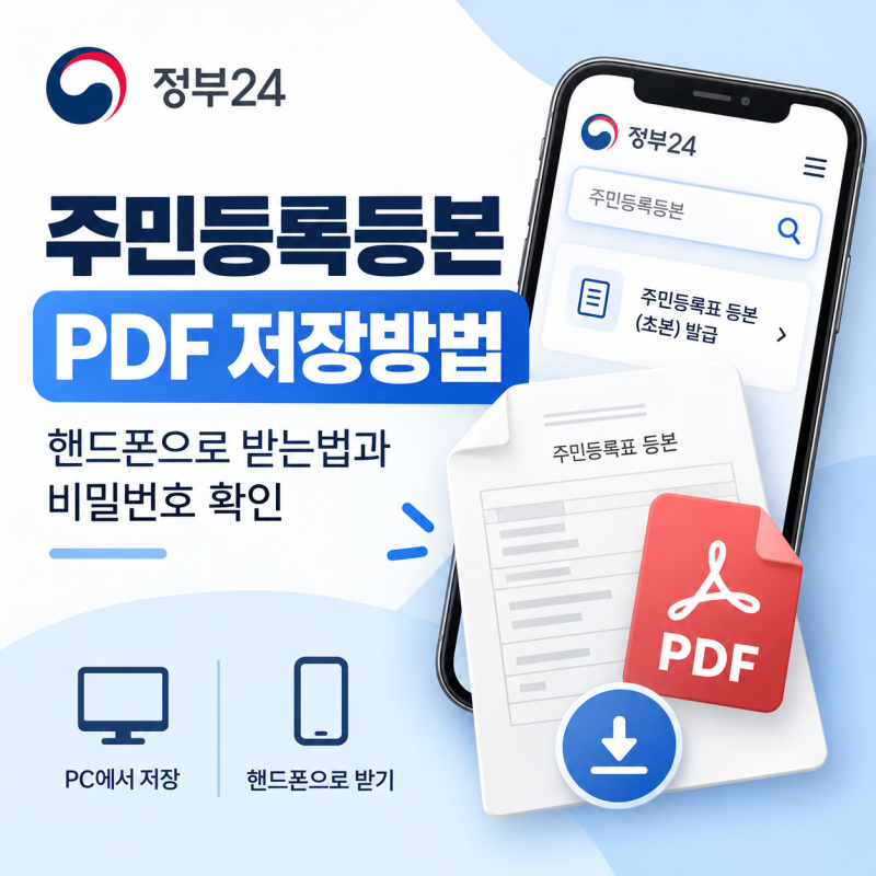 주민등록등본 PDF 저장방법, 핸드폰으로 받는법과 비밀번호 확인