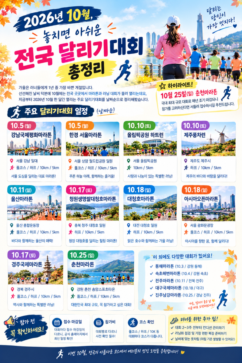 2026년 10월, 놓치면 아쉬운 전국 달리기대회 총정리