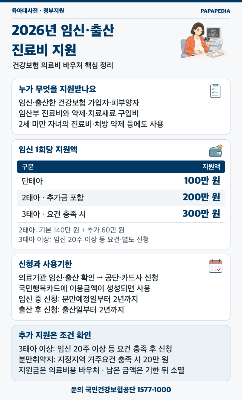 2026년 건강보험 임신·출산 진료비 지원금·다태아 추가금·사용기간