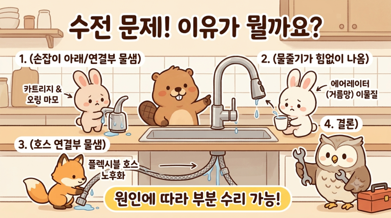 싱크대 수전 물줄기 약해지고 샐 때, 출장비 없이 셀프로 교체하는 법