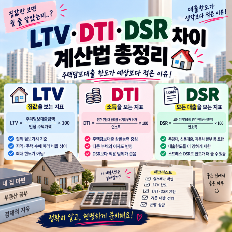 LTV·DTI·DSR 차이 계산법｜주택담보대출 한도가 예상보다 적은 이유