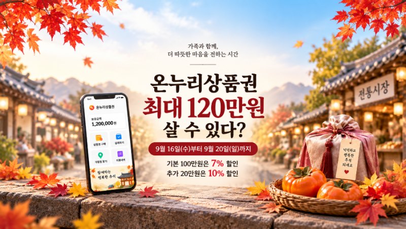 9월 16일부터 온누리상품권 최대 120만원 살 수 있다? 추석 특별판매 10% 할인은 20만원만, 실제 ....
